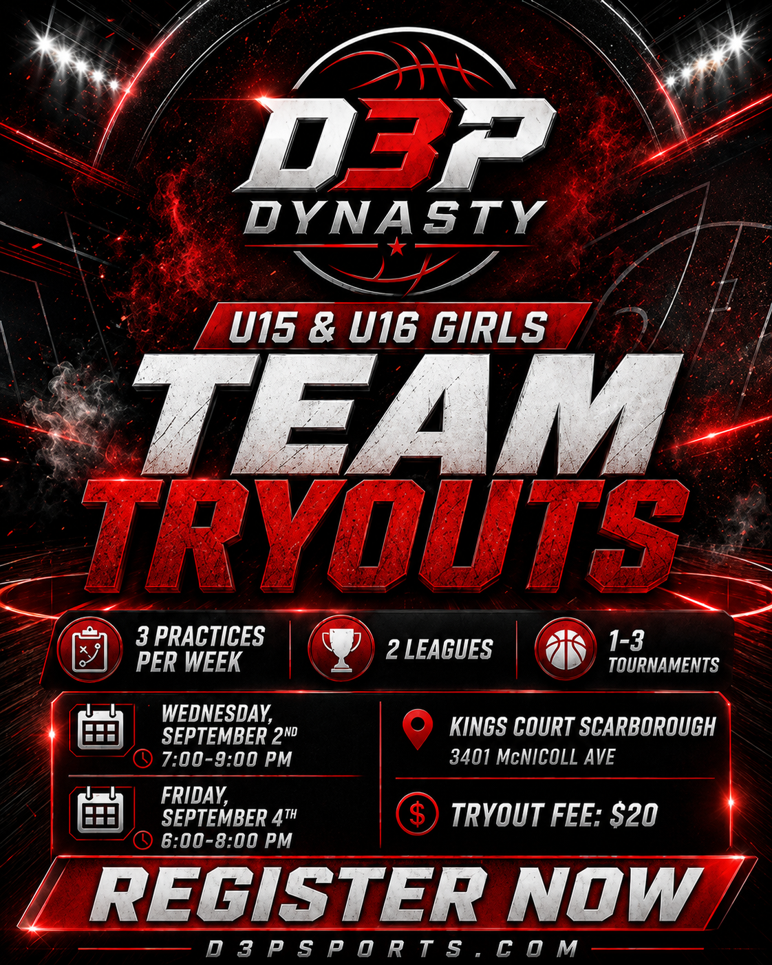D3P Dynasty U15 Girls tryouts at Playground Scarborough